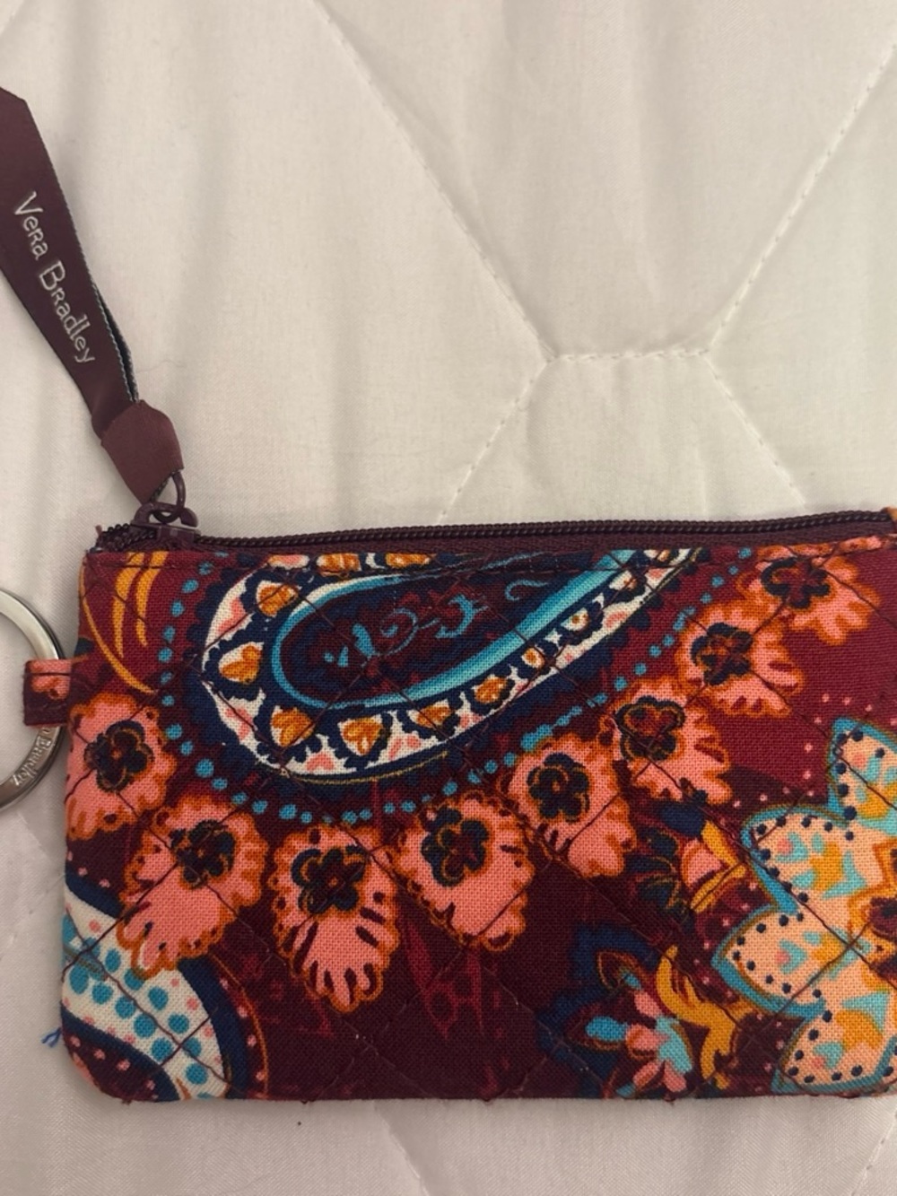 Vera Bradley Maroon Paisley Quilted Coin Pouch with Teal Accents